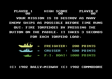 Sea Wolf title screen for Commodore 64